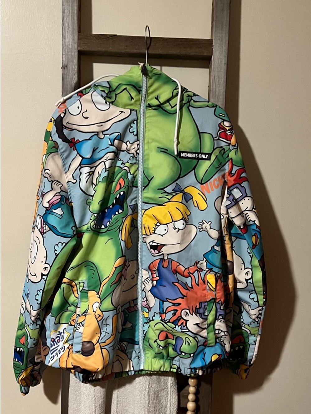 Members Only Rugrats All-Over Cartoon Print Jacket - Green Blue size small